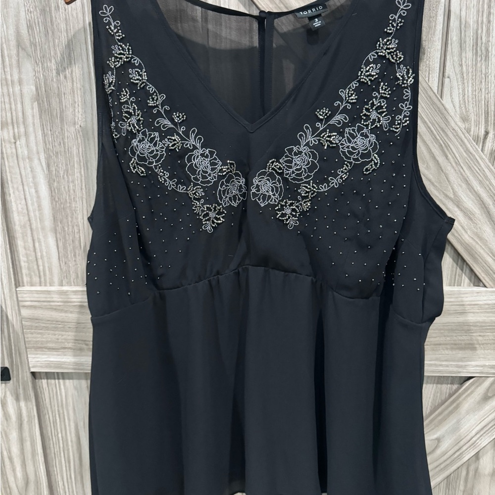Torrid Black Floral Embroidered Blouse